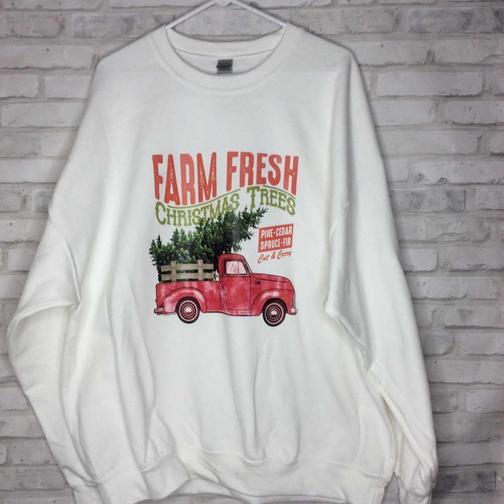 Gildan, 2XL. White sweatshirt. Christmas.